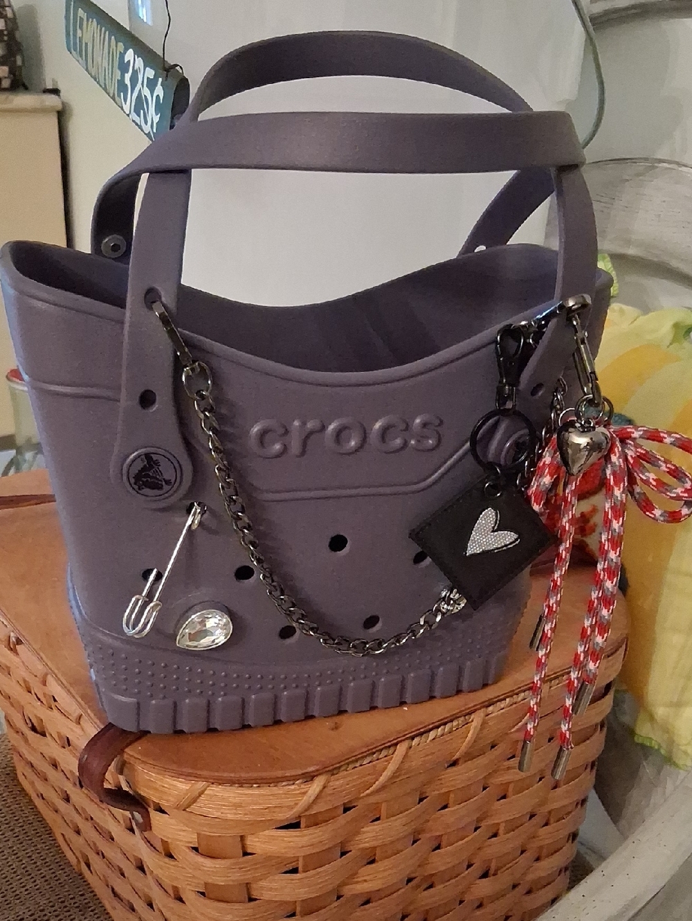 CROCS Purple Lavender-Gray Tote with Charm Accents